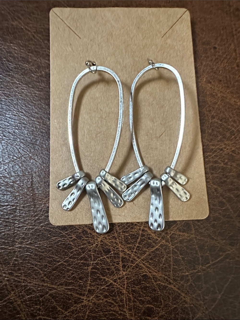 Artisan Silver Tone Hammered metal Loop pierced Earrings
